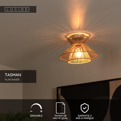 Lucide TASMAN - Plafonnier - Ø 32 cm - 1xE27 - Naturel